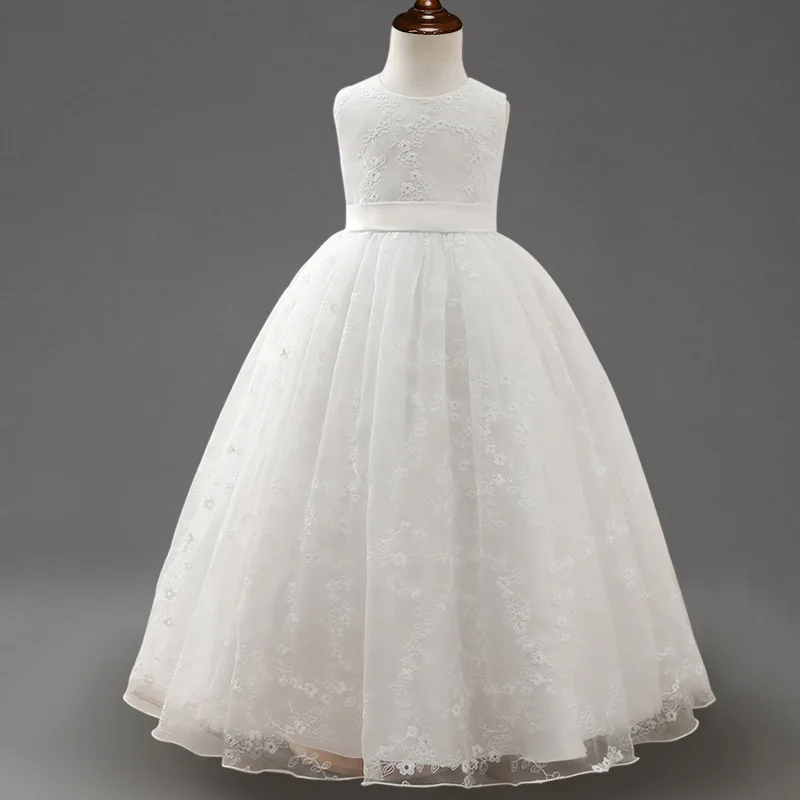 

Dropshipping 2017 Fashion Girl White Wedding Dress Bridesmaid Kids Prom Party Wear Junior Lace Christening Dress C00292