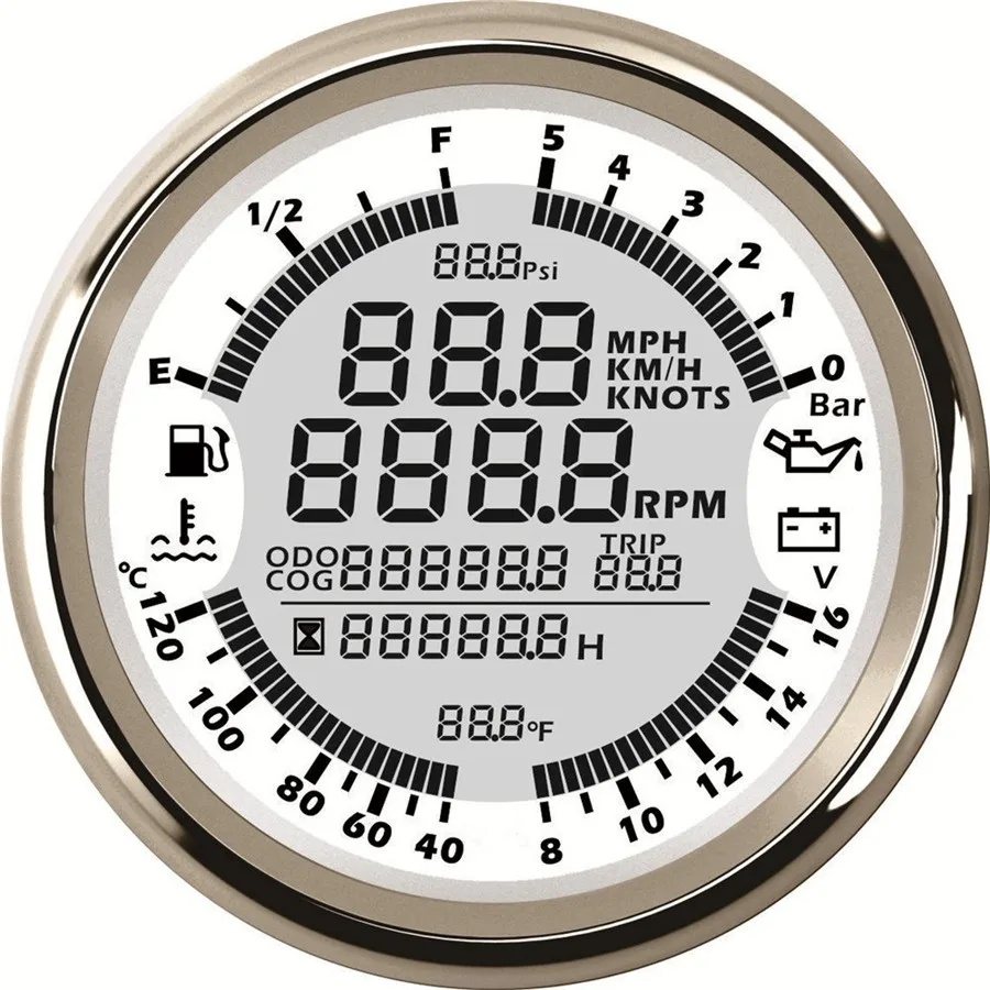 Цифровой GPS Спидометр 85 мм Тахометр и мультиметр 6 в 1 (черная Серебристая