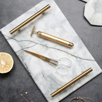

Natural Marble Storage Tray with Gold Handle Storage Board Dessert Sushi Plate for Kitchen Home Decor Household Tool