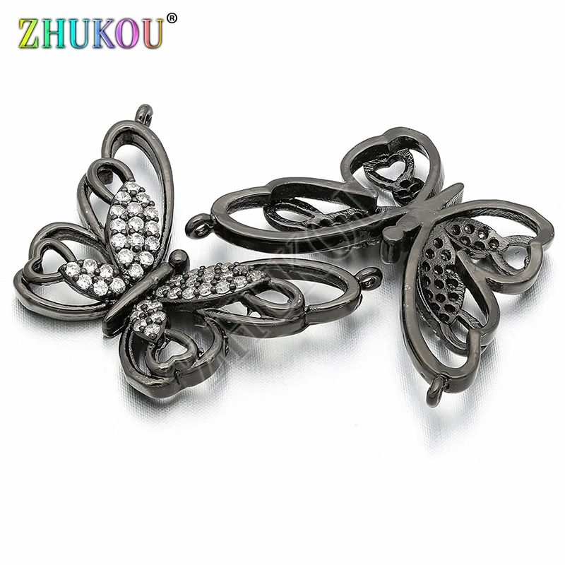 27*21mm Brass Cubic Zirconia Butterfly Charms Pendants DIY Jewelry Findings Accessories, Hole: 0.5mm, Model: VD132