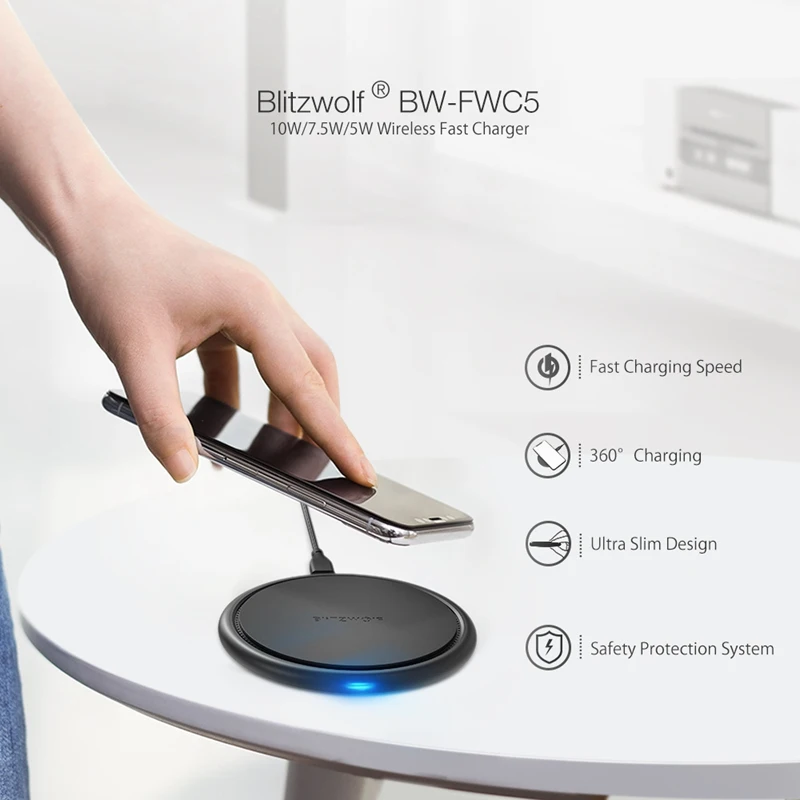 BlitzWolf Ци 10 W 7 5 быстрая зарядка Беспроводной Универсальный Зарядное устройство 9 V