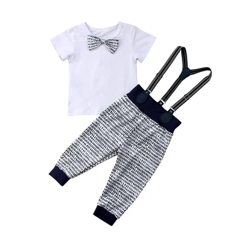 

2018 NEW Newborn Baby Boy Bow Knot Tops T-shirt and Bib Pants Formal Party Summer Clothes fashion handsome lovley wild CH