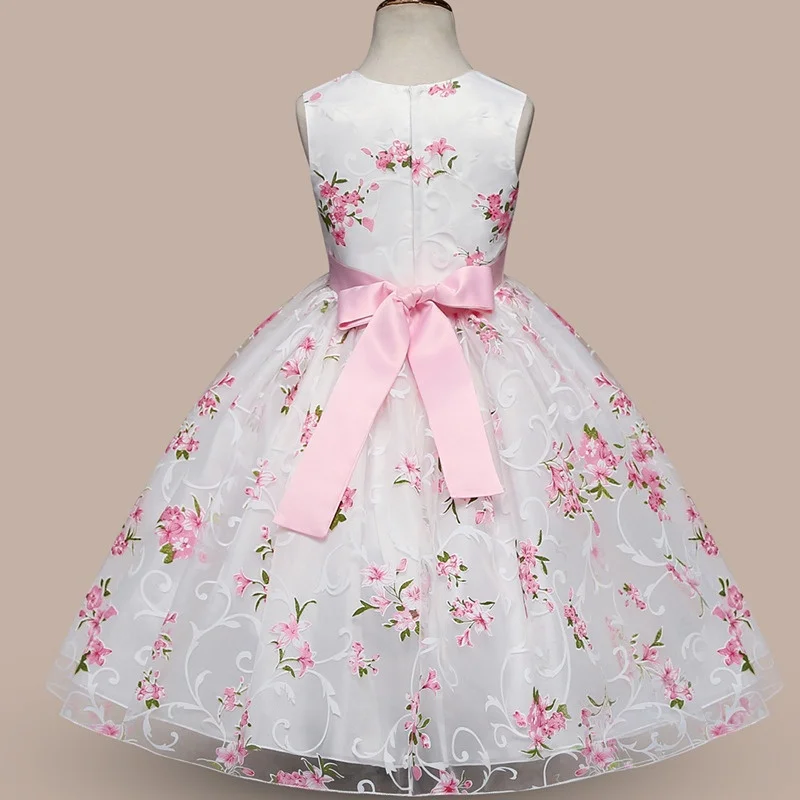 Платье с цветочным рисунком для девочек костюм принцессы Детская школьная одежда для маленьких девочек платье г. летняя детская одежда для дня рождения с цветочным рисунком на возраст от 7 до 8 лет