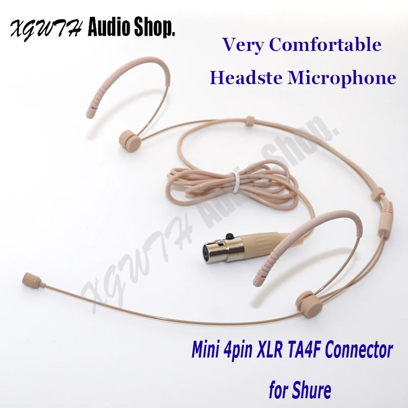 

Beige Cardioid Double Ear Hook Headset Microphone for Shure Wireless Interview Speech Sing Record Mini XLR 4Pin TA4F Connector
