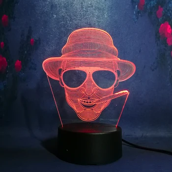 

Free Shipping 3D Night Light Hat Smoking Cool Man 7 Colors Change Illusion Usb Charge Christmas Decoration Night Light Gift