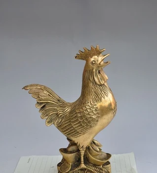 

chinese brass wealth money coin ingot animal zodiac chicken Rooster lucky statue