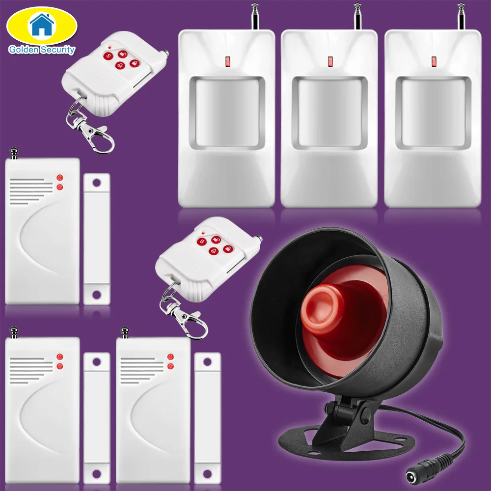 Golden Security 110dB Volume Adjustable Siren font b Alarm b font System Security Door Sensors PIR
