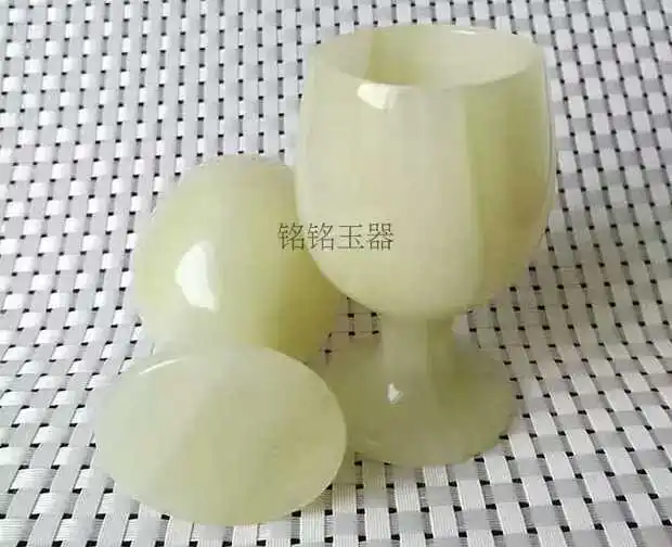 

China Hand Carved High foot wine cup Natural jade wine glass
