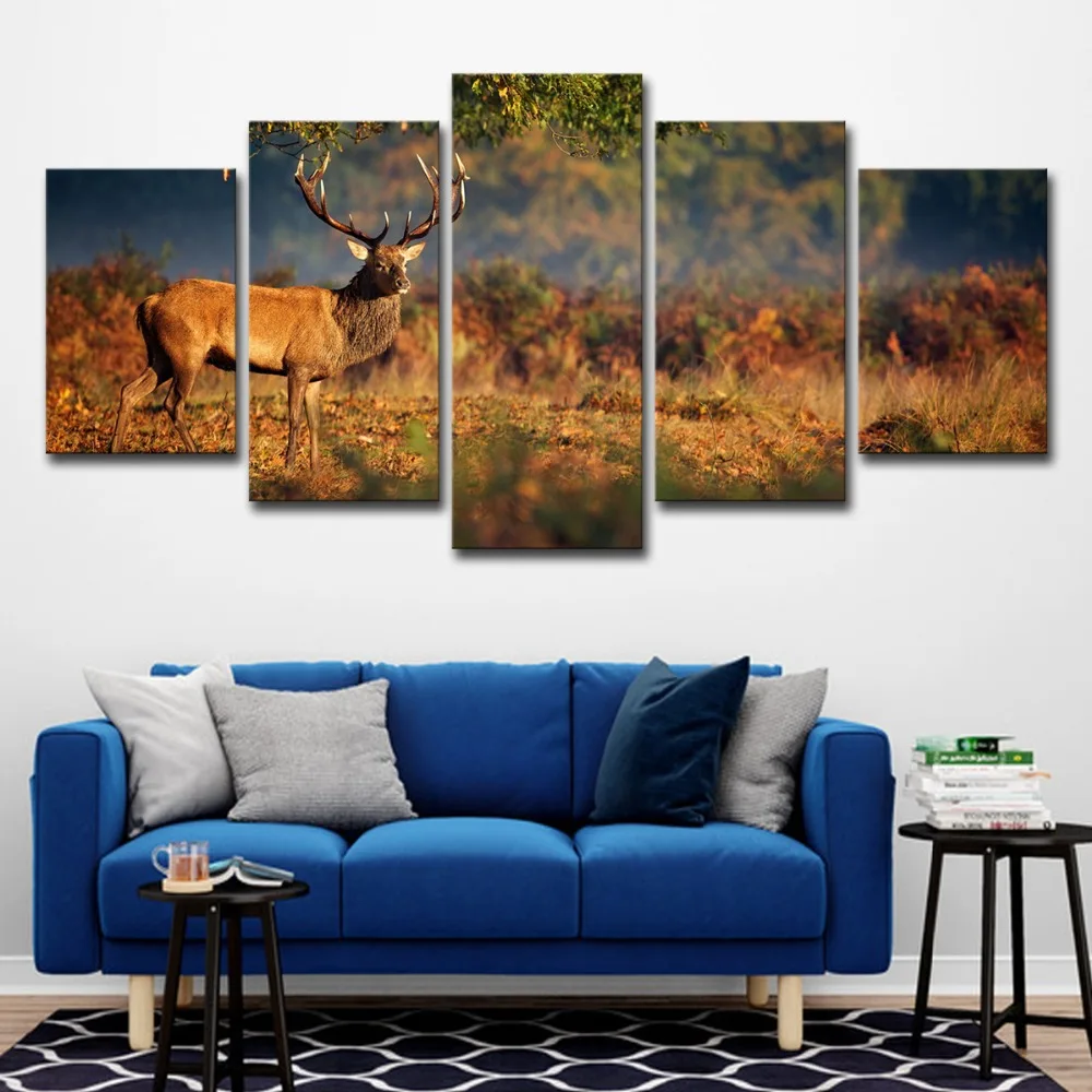 5 Pieces Forest Steppe Animal Deer Wall Art Picture Home Decoration Living Room Canvas Print Wall Picture Printing On Canvas Painting Calligraphy Aliexpress
