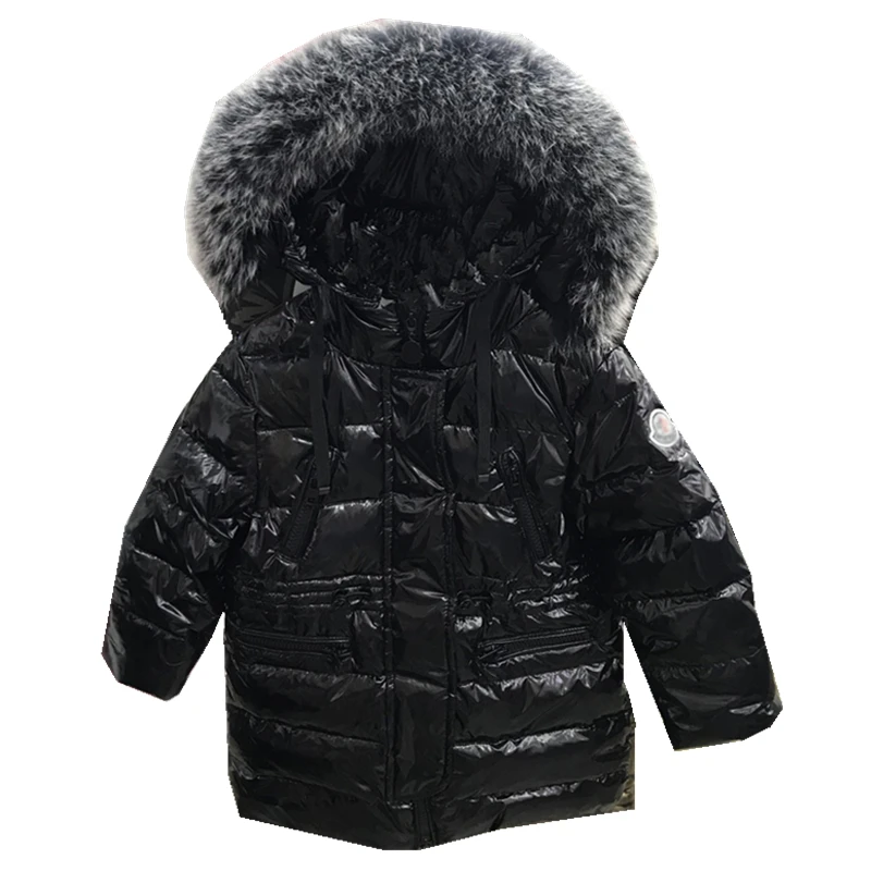 

Girls Down Jacket Baby Boys Down Coat Nature Fox Fur Collar Children White Duck Down Outerwear Black White Red