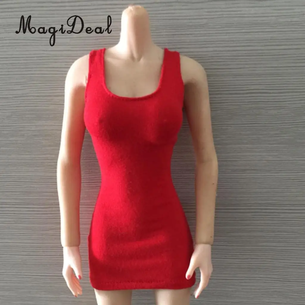 MagiDeal Fashion Cotton 1/6 Package Hip Vest Dress for 12 Inch Female Action Figure Body   Party Evening Clothes 4Colors