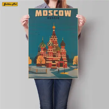 

MOSCOW CITY Travel Classic Vintage Kraft Paper Poster Pub Cafe Bar Retro Decorative Sticker Painting 45.5x31.5cm