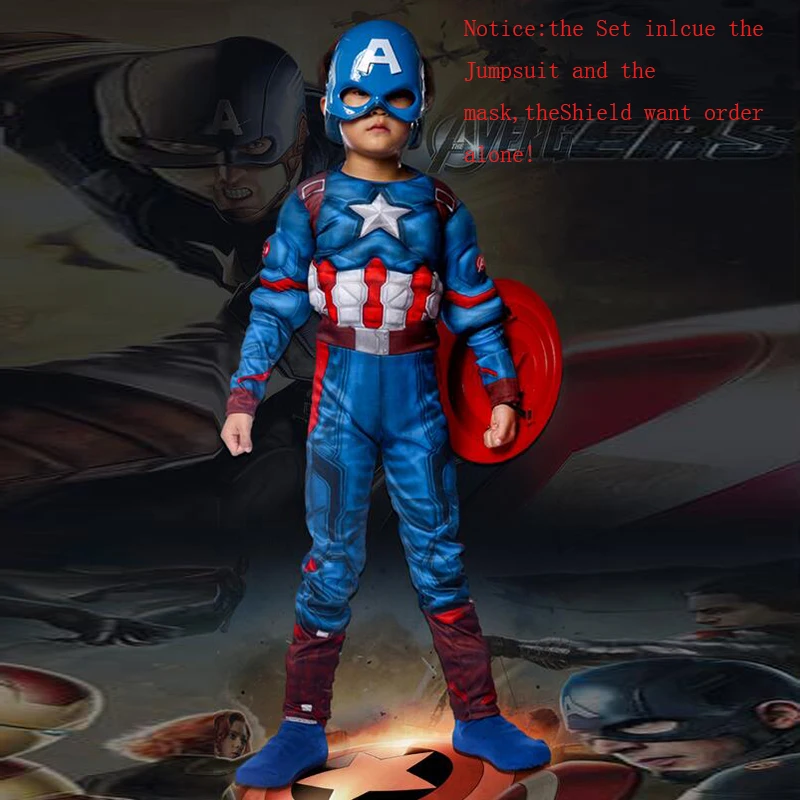 

Superhero Kids Muscle Captain America Costume Child Cosplay Super Hero Halloween Costumes For Kids Boys Girls S-XL