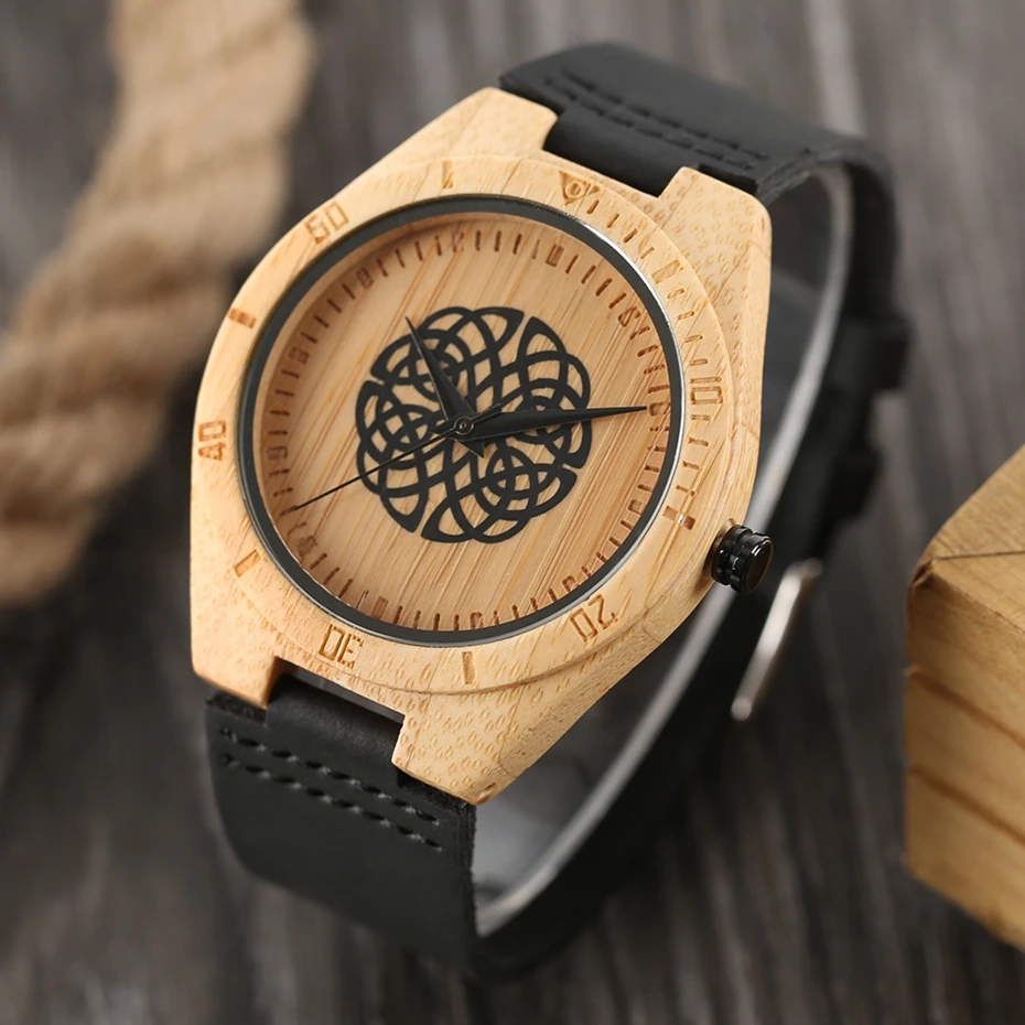 Men's Bamboo Wood Watch Casual Black Flower Spheres Design Dial Wooden Quartz Wristwatch Genuine Leather Sports Clock Gifts 2018 Women Dress Watches (8)