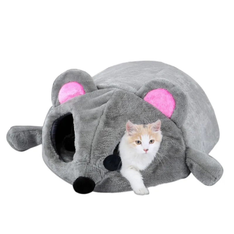 

Grey Mouse Shape Bed For Small Cats Dogs Cave Bed Removable Cushion,Waterproof Bottom Cat House Mouse For Cats