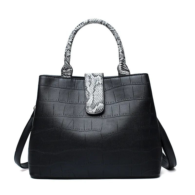 

brand store leather handbag women large tote bag solid shoulder Messenger bags female serpentine pattern leather bucket bag