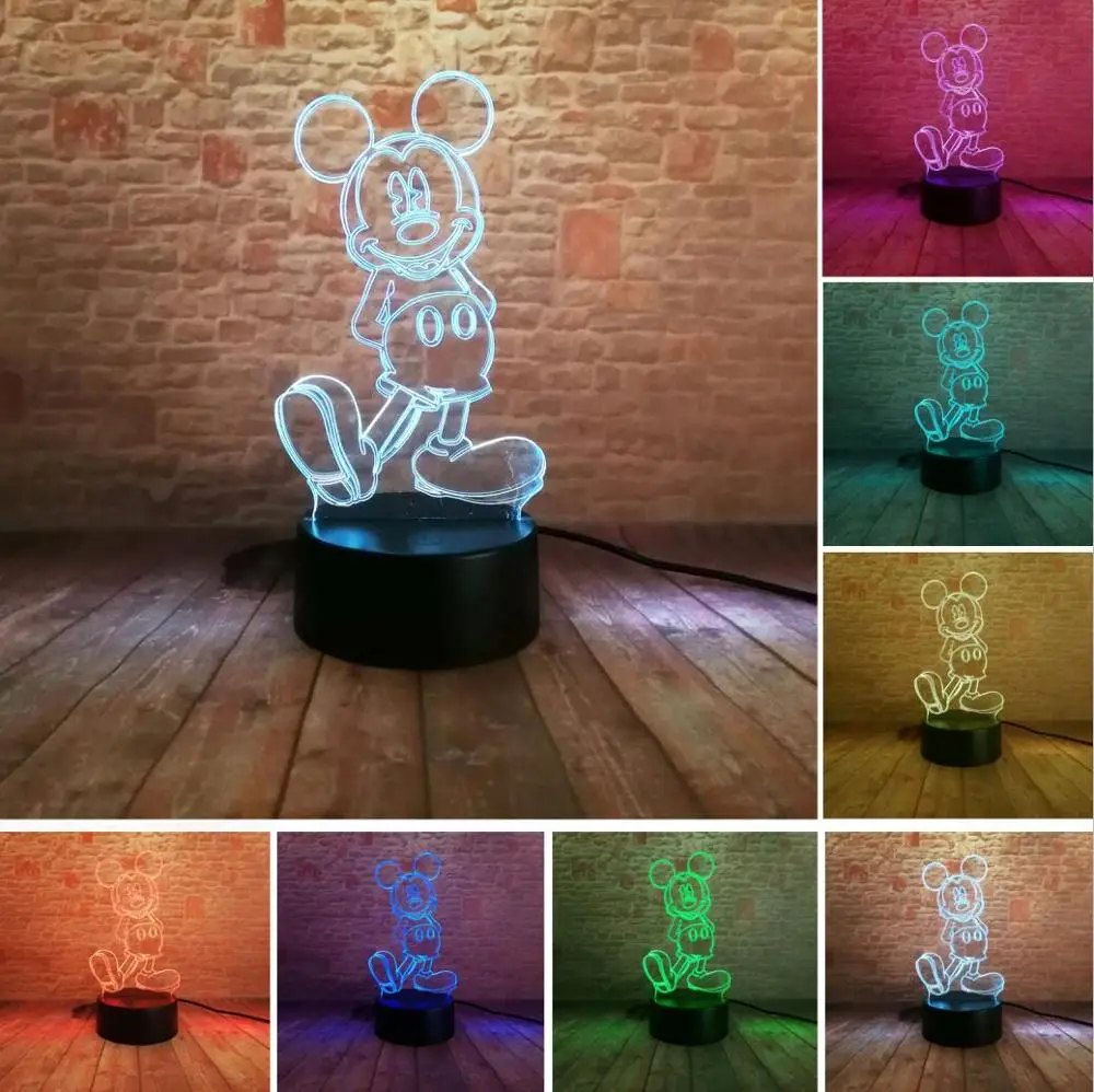 Amroe Горячая 3D с изображением мультипликационного персонажа Kawaii персонажей Ститч Минни Микки робот принцессы queen «Принцесса Эльза» для девочек, 7 цветов RGB светодиодный ночной Светильник подарки для детей - Испускаемый цвет: Mice 3