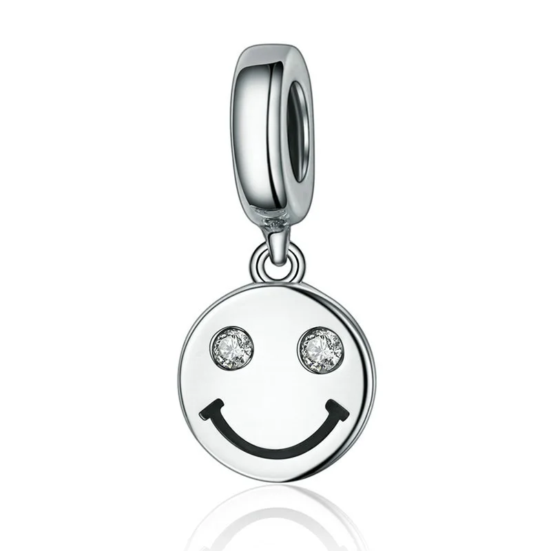 

New Beautiful Happy Face CZ Eye Charm Bead Solid Real Silver 925 Smile Fits Pandora Bracelets Necklac Berloque DIY Jewelry