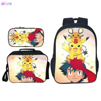 

3Pcs/Set Cute Pikachu Backpacks Set For Kids Baby Pokemon School Bags Children Backpacks For Boys Girls Bookbag School Gifts