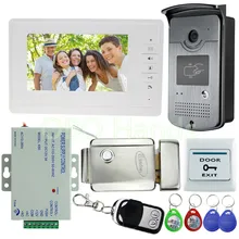Con conexión de cable 7 “Teléfono Video de La Puerta Sistema de Entrada de Intercomunicación 1 Monitor + 1 RFID IR de la Cámara de Acceso + Cerradura Eléctrica Para Villa Envío Rápido Libre