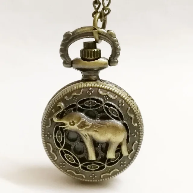 New Fashion Small Elephant Carved Flower Quartz Pocket Watch Men Women Watches A New Fashion Small Elephant Carved Flower Quartz Pocket Watch Men Women Watches A