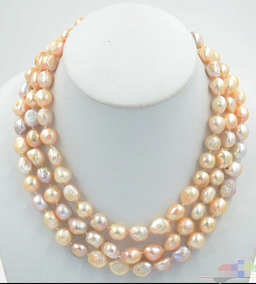 

HOT## Wholesale >>>> P4738 lustre 3row PINK LAVENDER BAROQUE freshwater cultured pearl necklace