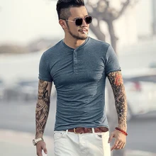 Новинка, летняя мужская футболка Henry с коротким рукавом и v-образным вырезом, европейский стиль, хлопок, Повседневная футболка, тонкая, сексуальная, брендовая, однотонная, дышащая, топ, футболки, T584-2