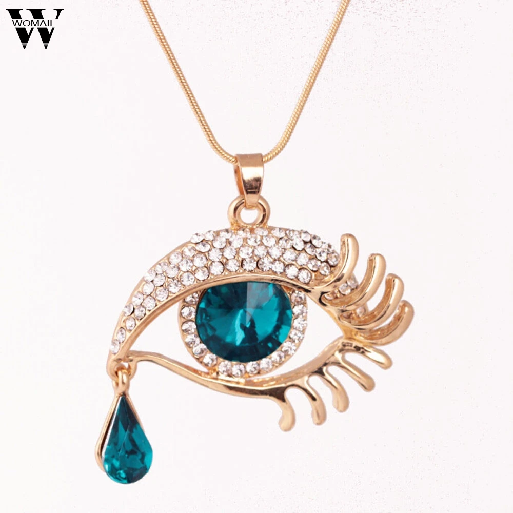 

Gold Color Tree of Life Wire Fashion Magic Eye Crystal Tear Drop Eyelashes Necklace Long Sweater Chain Pendant Natural Gem Stone