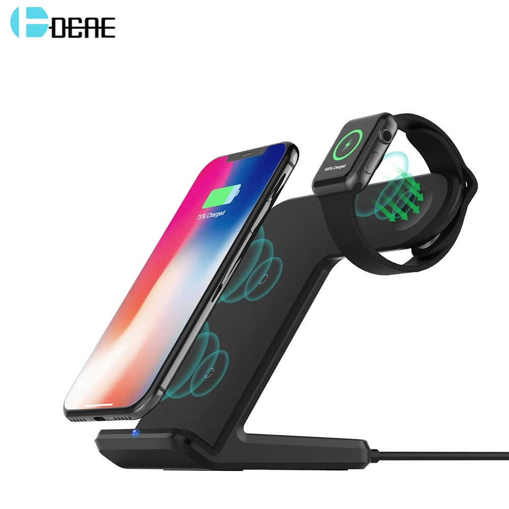 

DCAE 2 in 1 Qi Wireless Charger 10W Fast Charging Pad Stand Station Holder for Apple Watch For iphone XS MAX X 8 Samsung S9 S8