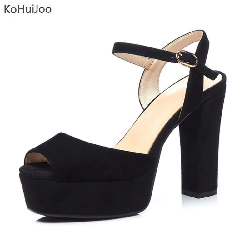 

KoHuiJoo 2018 Summer Kid Suede Women Sandals 5 Cm Platform Wedges Shoes Square Heels Ladies Shoes Fashion High Heel Summer Shoes