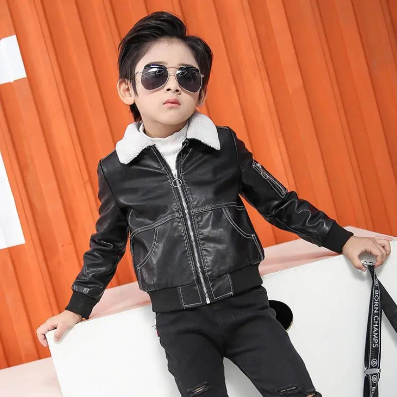 

Children's PU Leather Jacket Baby Boys Clothes Turn-down Collar Long Sleeve Casual Coat Kids Locomotive Leather Outerwear Y388