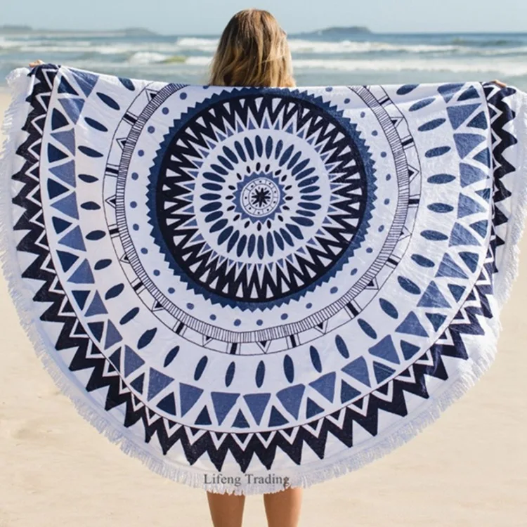 Круглой формы 150 см модные пляжное полотенце реактивной печатных пляжное полотенце из микрофибры с кистями купания пляжное полотенце - Цвет: 3