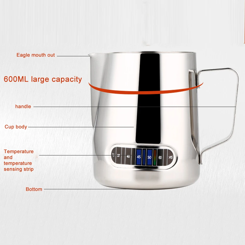 600ml Pull-up cup with tip tip and temperature Thickened 304 stainless steel kettle Coffee sparkler milk cup Kitchen accessories (8)