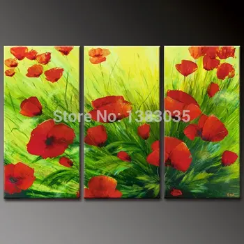 

Hand Painted Red And Green 3 Piece Canvas Wall Art Flower Oil Painting Home Decoration Picture Sets