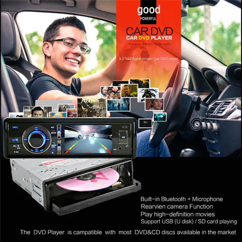 Автомобильный DVD Bluetooth V2.0 3 дюймов Высокое разрешение цифровой Экран съемный Панель 1DIN dvd-плеер без Камера Поддержка SD карты