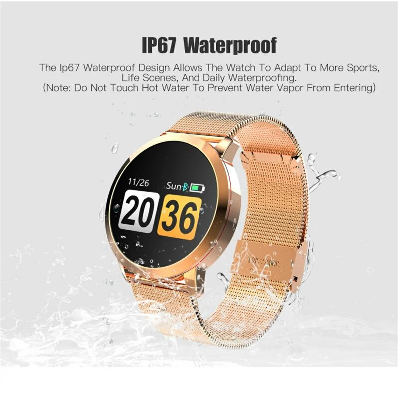 GOLDENSPIKE Q8 Смарт часы OLED цветной экран Smartwatch Женская мода фитнес трекер монитор