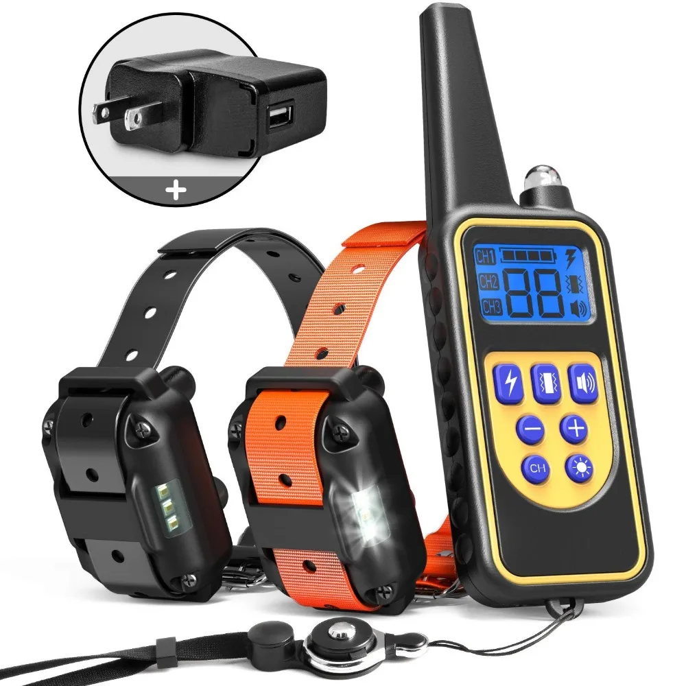 

Remote 800M Dog Training Collar Waterproof Rechargeable Beep Light Vibration Shock Train 2 Dogs