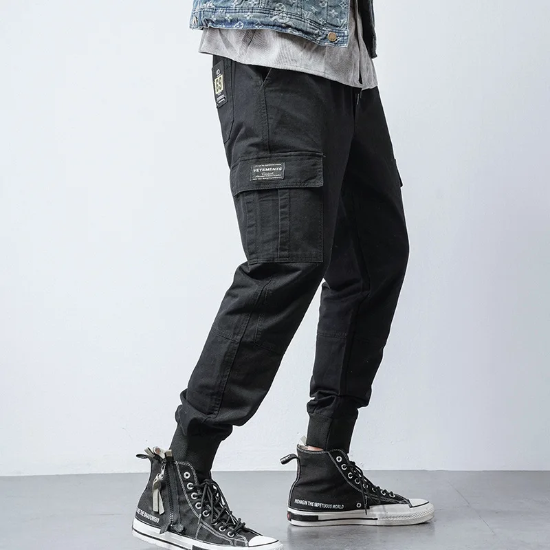 Tide brand men's casual pants spring and summer new overalls men's stitching Slim beam feet pants casual bag trousers