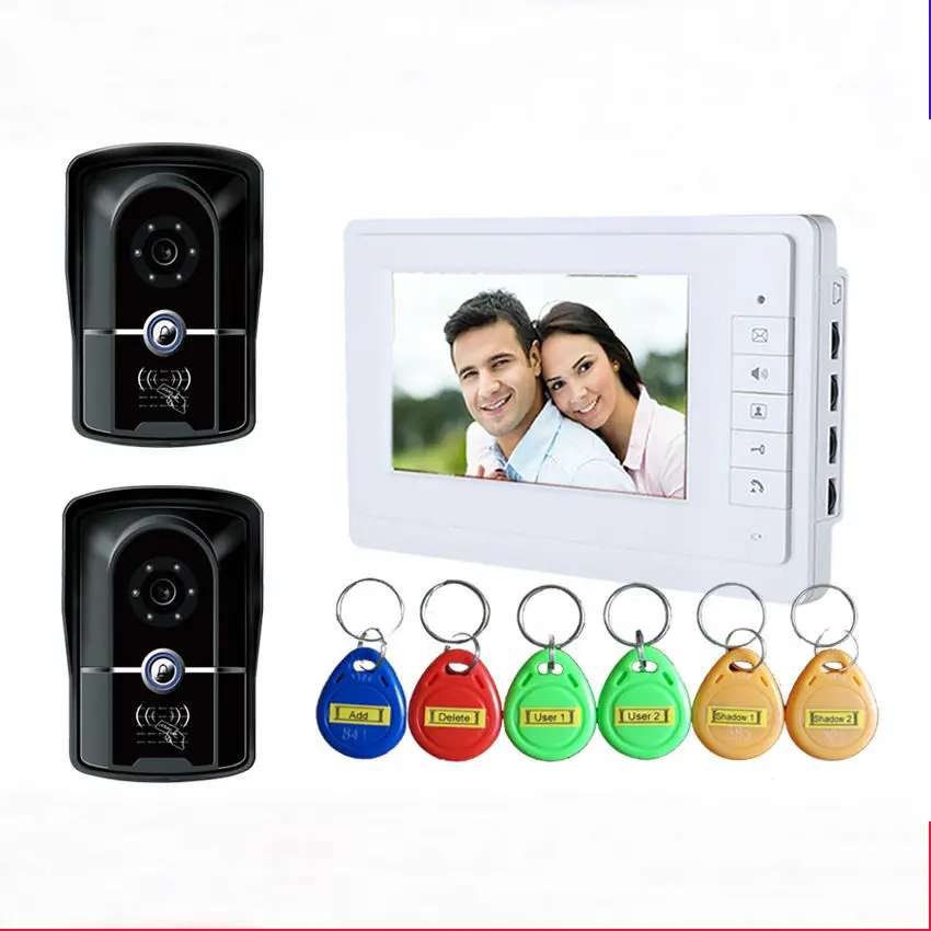 

YobangSecurity 7" Wired Video Door Phone Doorbell Door Chime Intercom Entry System Kit with 2 Camera 1 Monitor Unlock RFID card