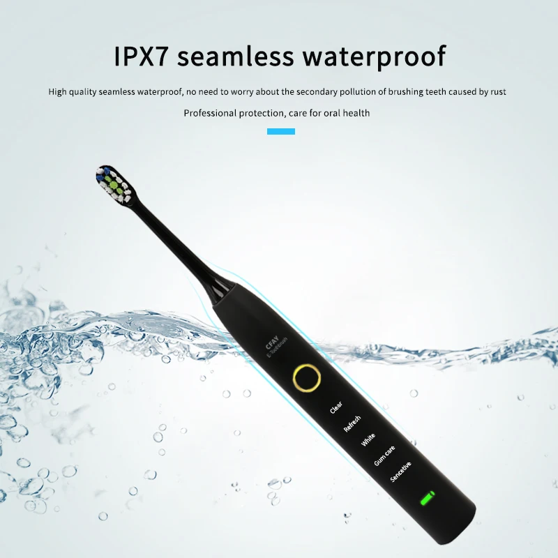 CFAY электрическая зубная щетка перезаряжаемая USB IPX7 Водонепроницаемая звуковая