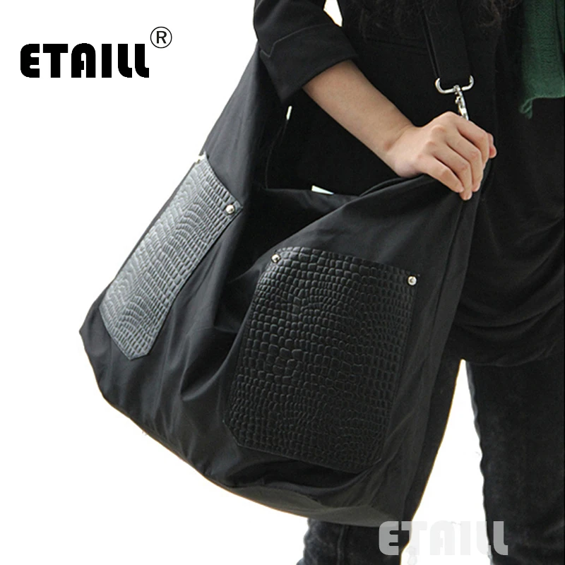 

Black Women Messenger Bags for Women Waterproof Nylon Handbag Female Shoulder Bag with Crocodile Pocket Ladies Crossbody Bags