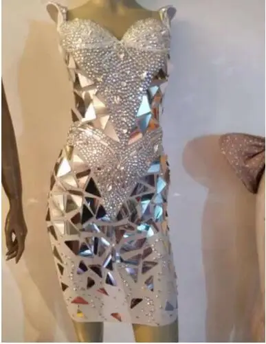 Модное сексуальное платье, 3 цвета, блестящее, серебряное, золотое, с блестками, с кристаллами, праздничное платье, костюм для выпускного вечера, блестящий зеркальный вечерний наряд - Цвет: white