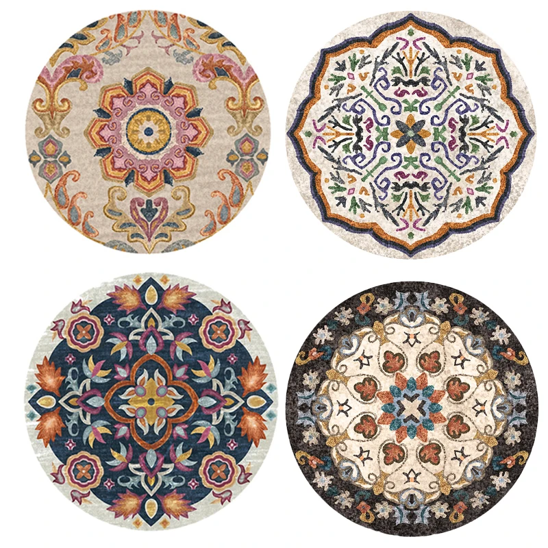 

Mandalas Ethnic Vintage Floral Morocco Style Carpet Livingroom Round Rug Washable Anti-slip Bedroom Area Rug Computer Chair Mats