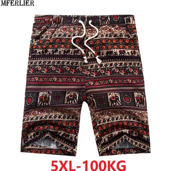 

plus size 4XL 5XL men's beach Hawaii shorts Board Shorts print flower summer out door man loose shorts geometric Stretch blue 40