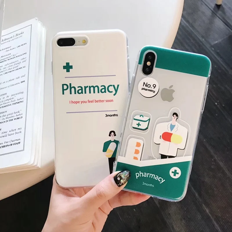 

Korean Doctor Phone Case for iphone 6 6s 7 8 Plus All-inclusive Anti-fall Soft Transparent Cover XS Max XS XR X