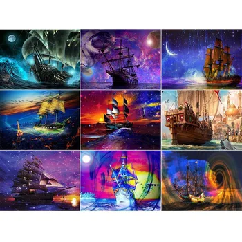 

DIY Diamond Painting Ship Full Square Diamond Embroidery Landscape Cross Stitch Rhinestones Scenery Diamond Mosaic