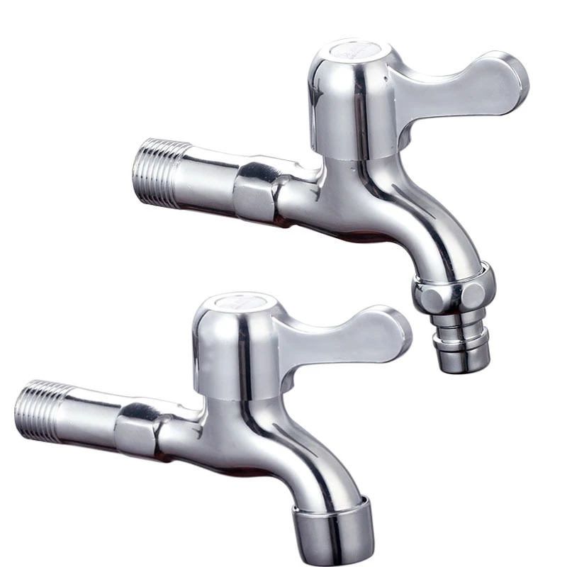 

1pc Wall Mount Zinc Silver Water Wall Small Taps Decorative Garden Faucet Long Washing Machine Water Tap Basin Bibcock