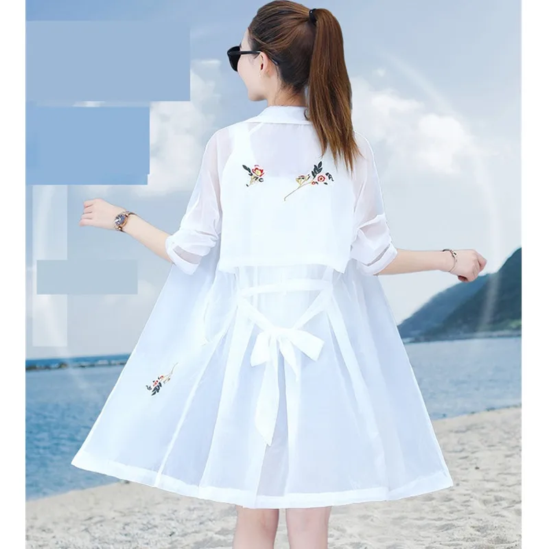 discounted  UHYTGF Summer tops coat women New embroidery plus size Sun protection clothing thin jacket Anti-UV 