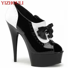 Милые и пикантные черные туфли принцессы с бантиком и открытым носком для танцев; качественные женские танцевальные туфли; 15 см