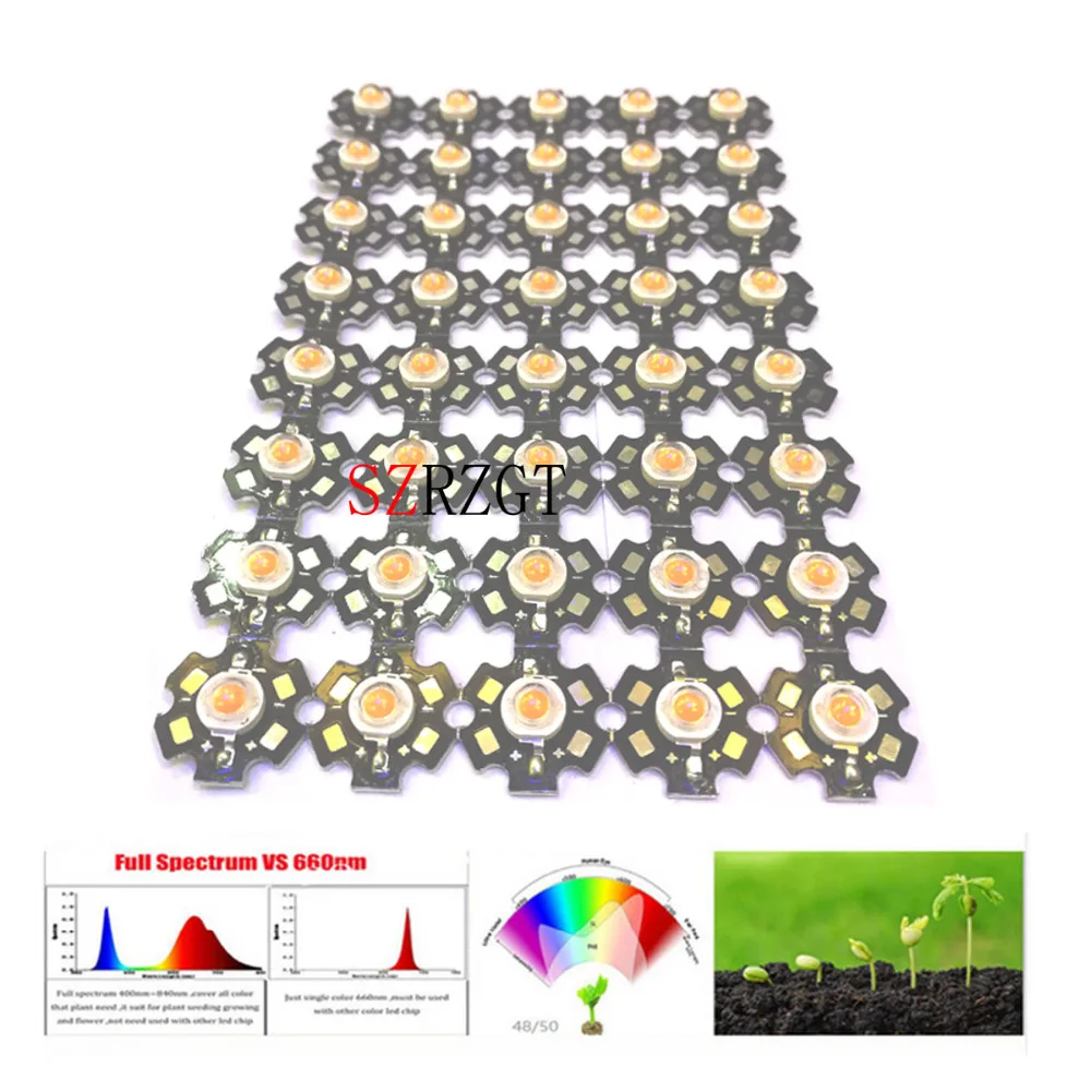 50pcs/lot 3w full spectrum led grow chip with PCB star , led grow